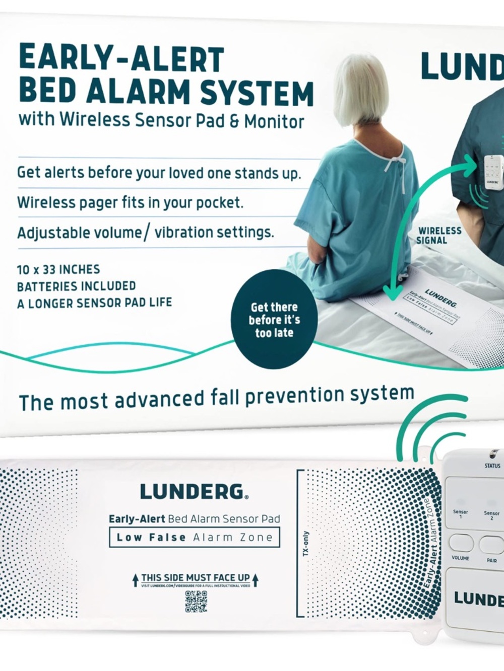 Early-Alert Bed Alarm System - White Sensor Pad & Monitor